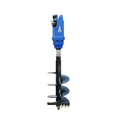 Blue Excavator Earth Auger Spiral Drill Bit Hydraulic Drive